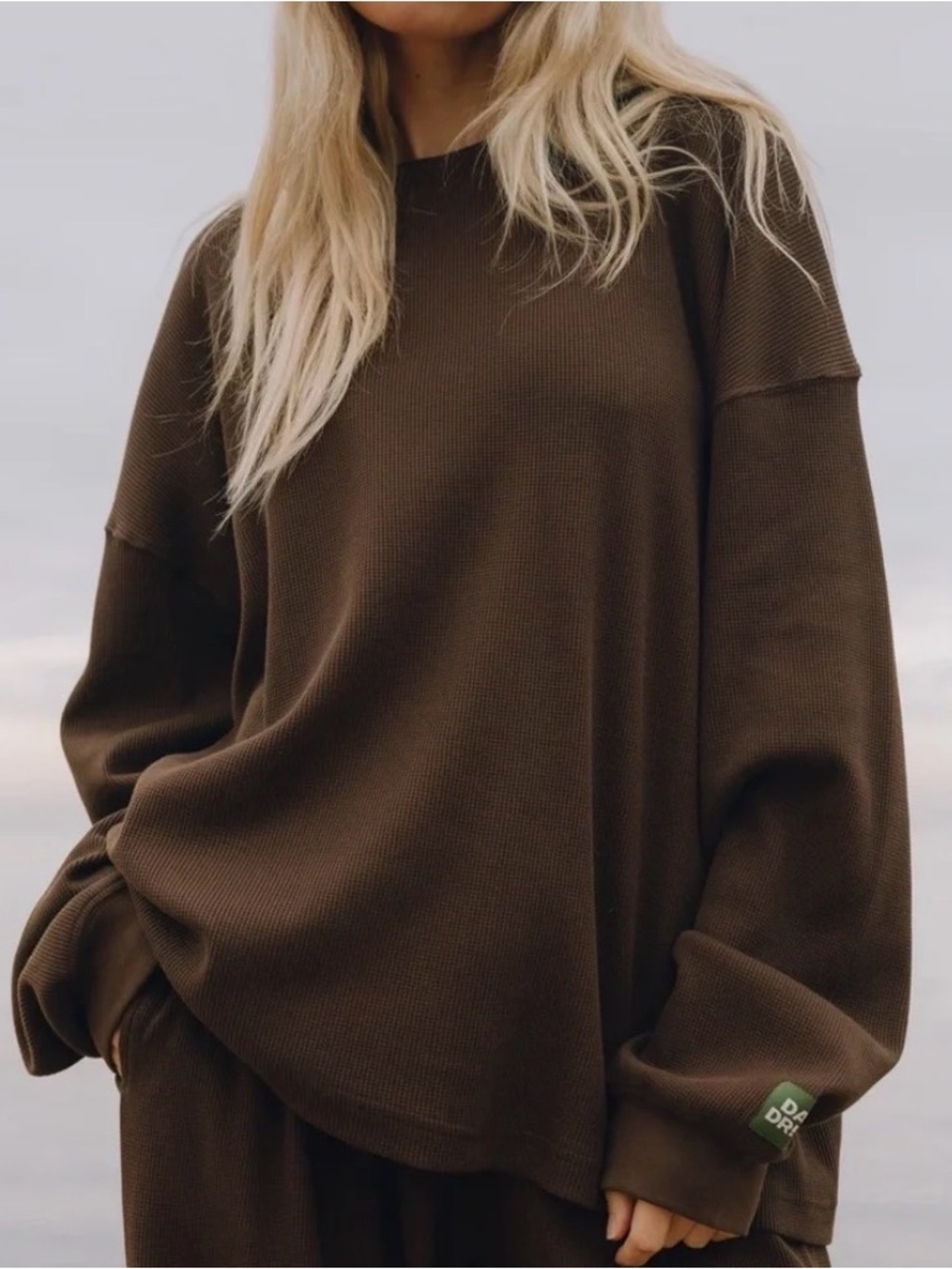 Daily Drills Brown Waffle Knit Crewneck Sweater
